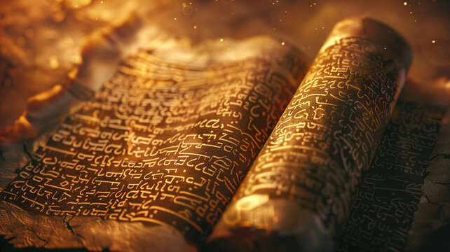 Old manuscript parchment Hebrew text ancient biblical scroll prophets Generative AI Illustration