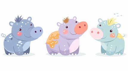 Obraz premium Hippo. Flat vector illustration of cute animal. Baby nursery art.