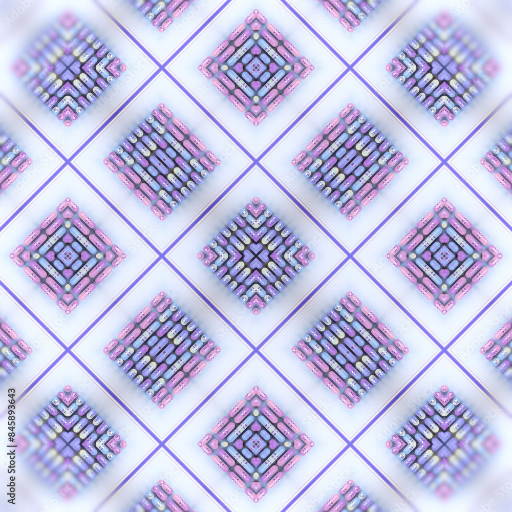 Poster Geometrically symmetrical pattern of groups of colored cylindrical figures. 3d rendering digital illustration
