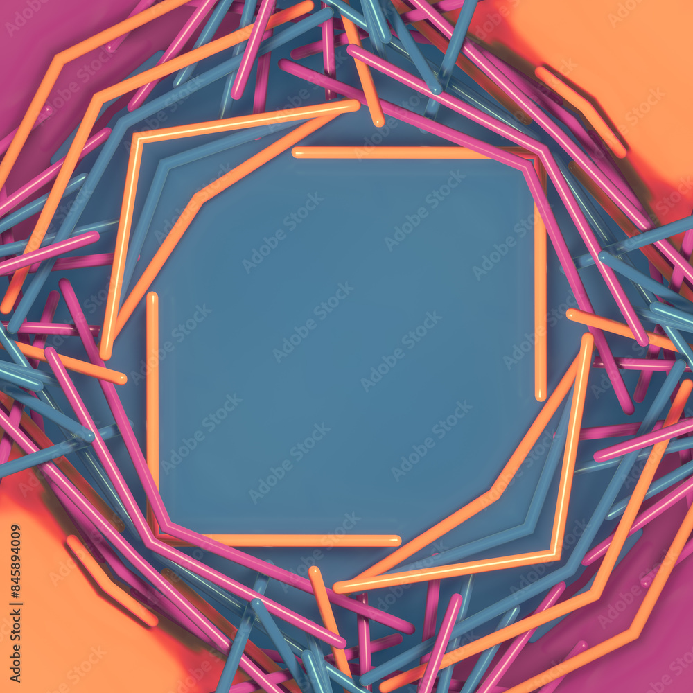 Poster 3d rendering digital illustration of abstract pattern of multicolored sticks