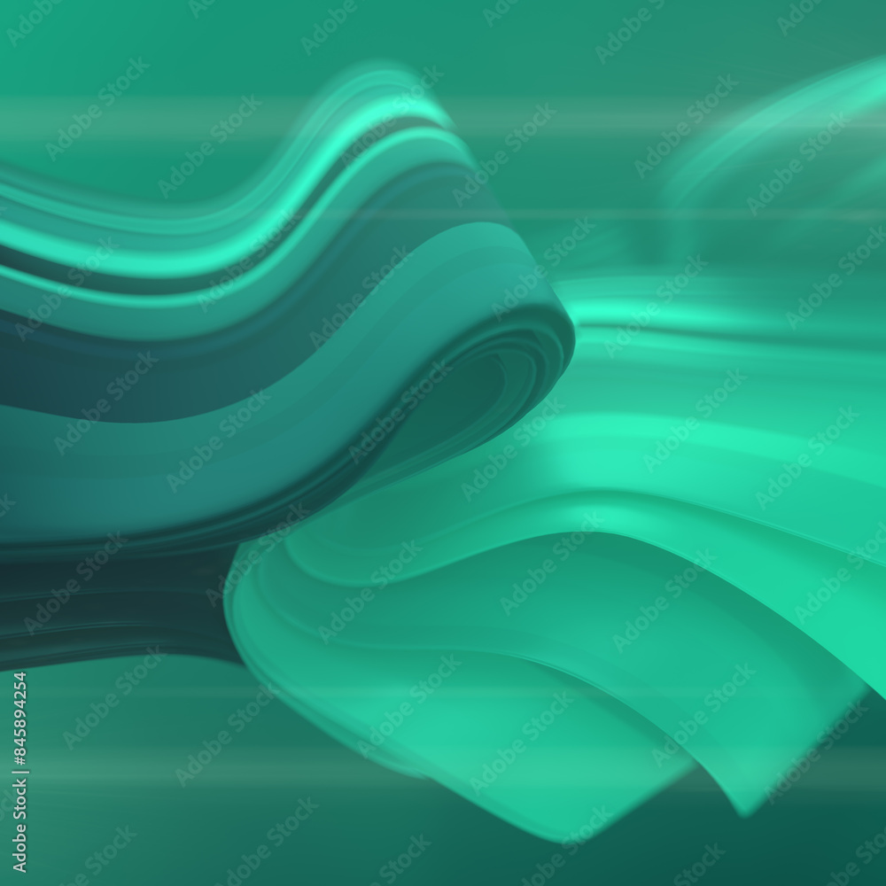 Poster Magical colorful waves of green fabric in the wind abstract digital illustration. 3d rendering background
