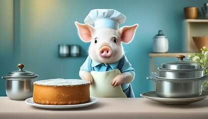 A chef pig in the kitchen 