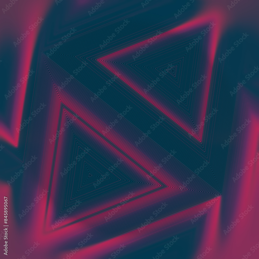 Aufkleber Waves of red color on a pattern of dark green triangles. 3d rendering illustration