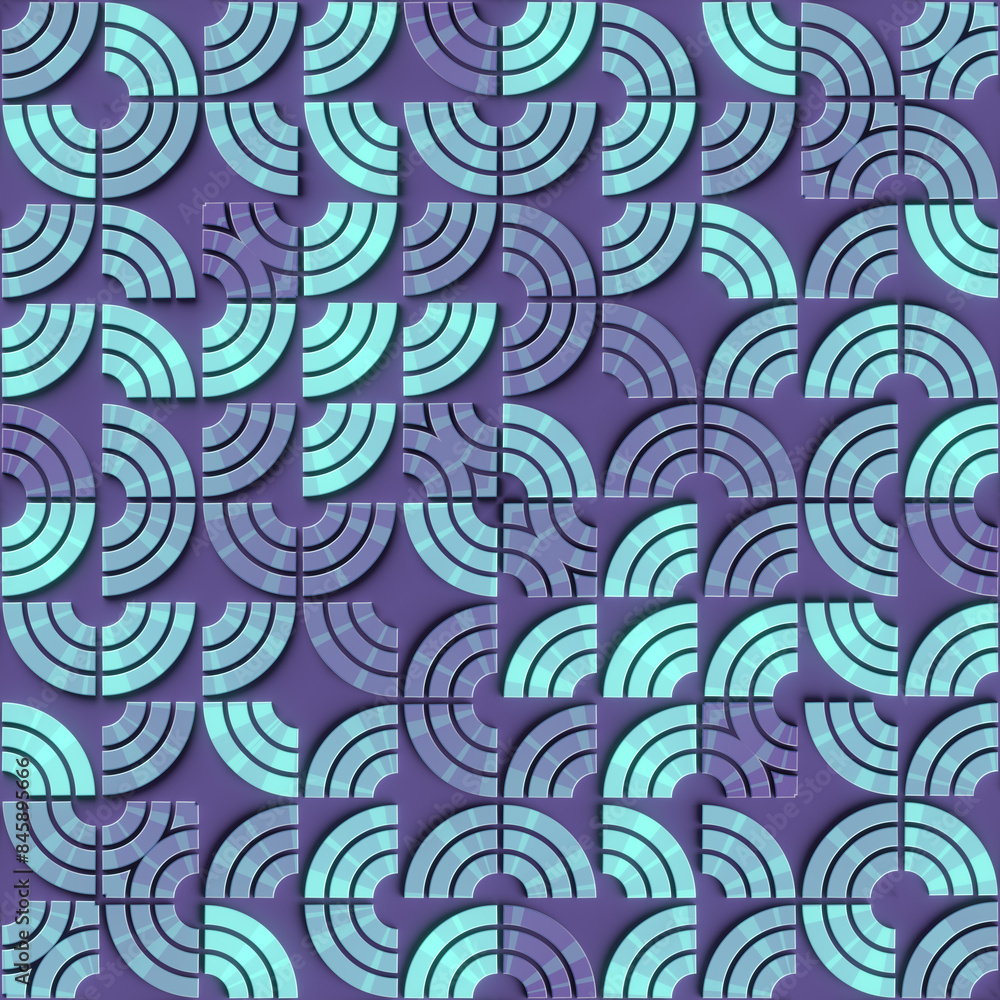 Poster Digital illustration of a repeating pattern consisting of abstract shapes. 3d rendering