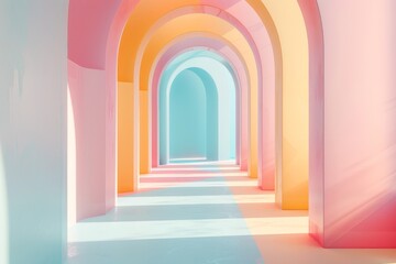 Colorful Abstract Archway Corridor in Pastel Hues