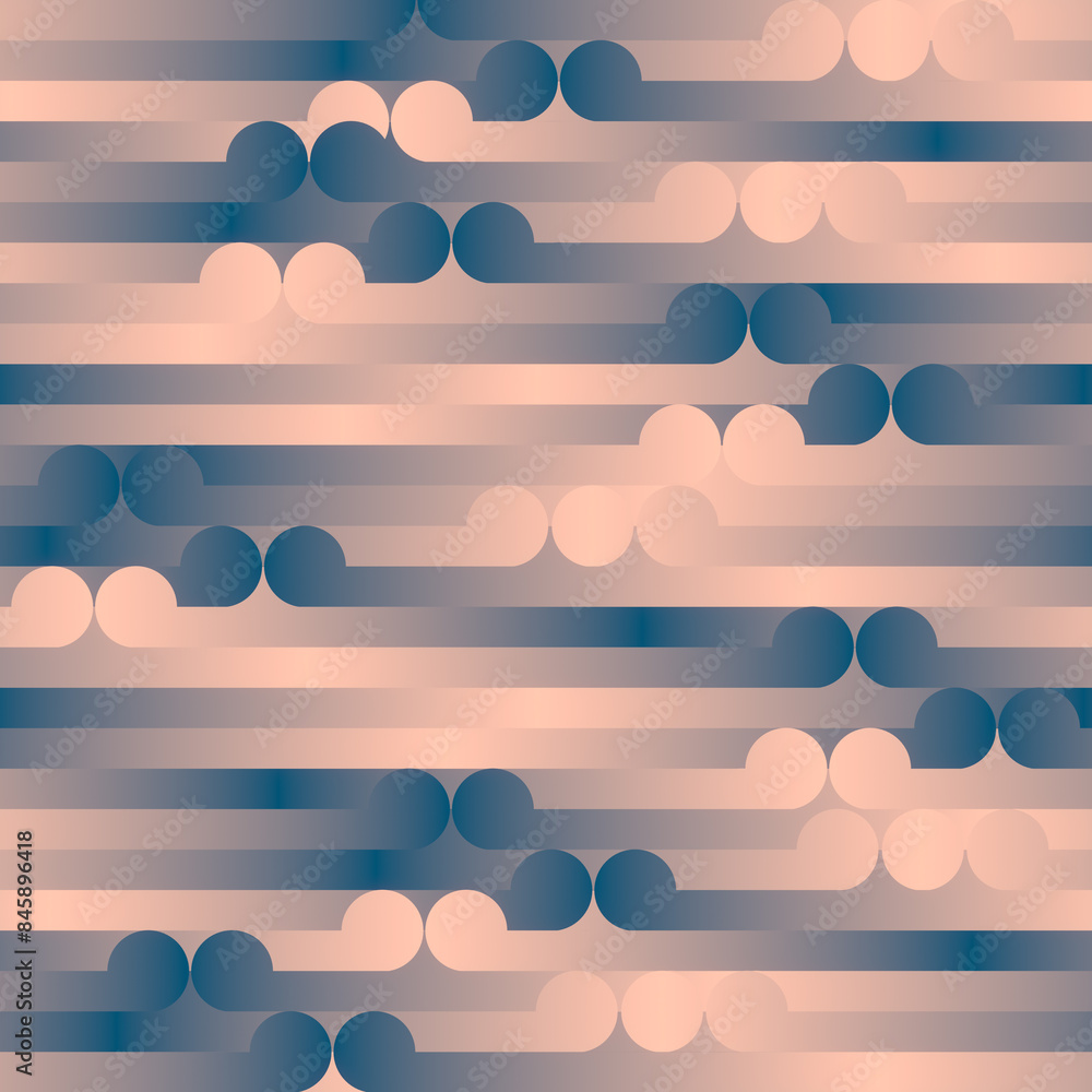 Poster Pattern of simple geometric shapes intertwined with an orange-purple gradient. 3d rendering illustration