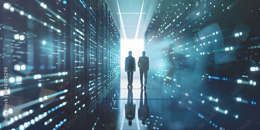 Poster leveraging advanced technology for enhanced collaboration and success in data centers. concept data 