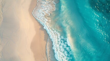 Aerial view of tide blue sea water and sandy beach