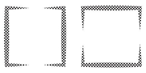 Rectangle frame with checkered print on borders. Rectangular vignette with checkerboard, race flag or chess game pattern isolated on white background. Vector illistration. EPS 10