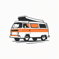 Line drawing of camper van over white background.