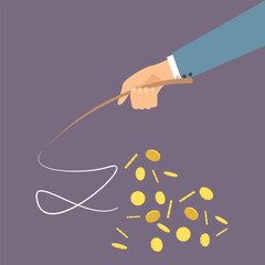 Businessman s hand fishing the Dollar icon Coins money. Business concept vector