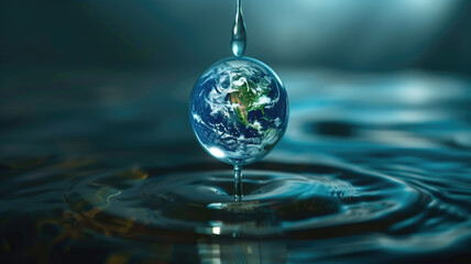 planet earth in the form of a water drop, water day, generative AI