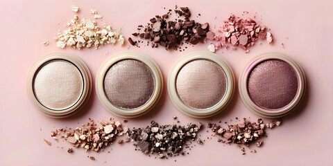 Stylish flat lay featuring a beige, pink, and brown eyeshadow palette for cosmetics advertisement. Concept Cosmetics Advertisement, Stylish Flat Lay, Eyeshadow Palette, Beige, Pink, Brown