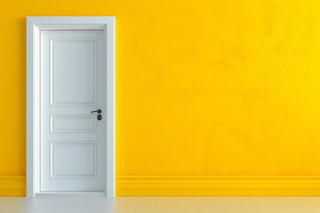 A yellow wall with white door.