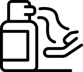 Simple black line icon of a person disinfecting their hands using hand sanitizer gel