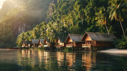 Obraz premium Beautiful luxury tropical vacation resort with palm tree and houses