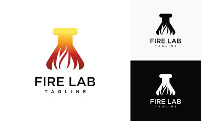 Fire laboratory glass tube vector logo inspiration. fire lab idea icon.