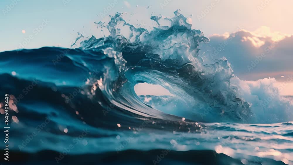Poster a wave breaking into smaller ripples symbolizing the democratization of finance and how defi enables