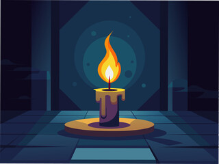 Fototapeta premium Candle flame flickering in a dark room