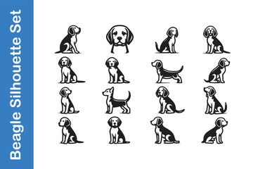 Beagle silhouette Set with editable vector.