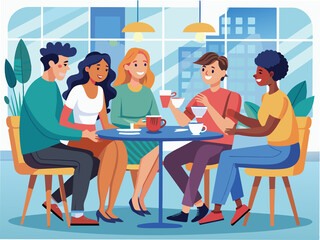 A group of friends chatting over coffee at a caf&eacute;