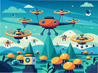 A drone swarm conducting environmental monitoring