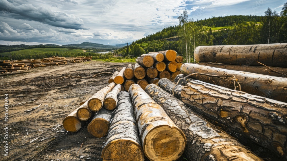 Canvas Prints Tree logs piled in an exposed area