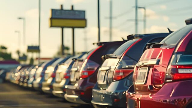 Open air car sales, Rows of a new cars parked in a distribution center on a car factory. Car dealership	