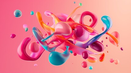 Fototapeta premium Dynamic vibrant splashes of colorful liquid forms abstract art piece gradient background