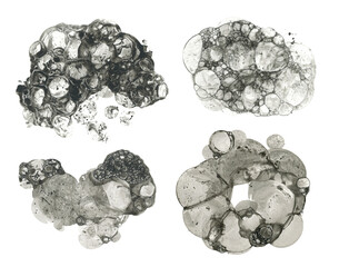 Watercolor Ink bubble blot drop. Abstract texture black color stain isolated on white background.