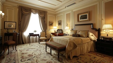 A bedroom exuding elegance with classic furniture