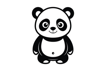 cute panda free vector illustration line art, white background