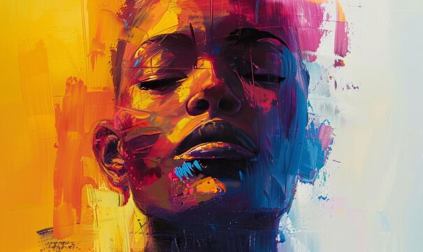 Portrait of a girl. Abstract figurative painting. Colourful brush strokes