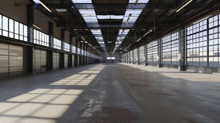 A large, sunlit industrial warehouse with a high ceiling, long windows, and empty, open floor space, capturing a sense of possibility and expansiveness.