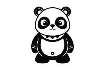 cute panda free vector illustration line art, white background