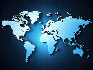 Obraz premium stylized blue map world on dark background highlighting continents countries digital network inspired design