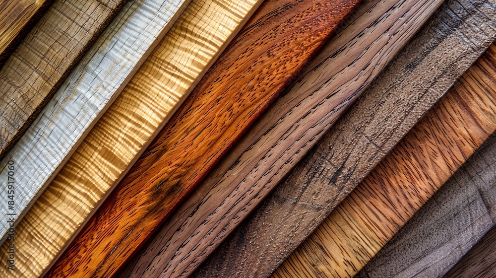 Poster various wood textures and patterns aligned in diagonal lines. this image provides a close-up of diff