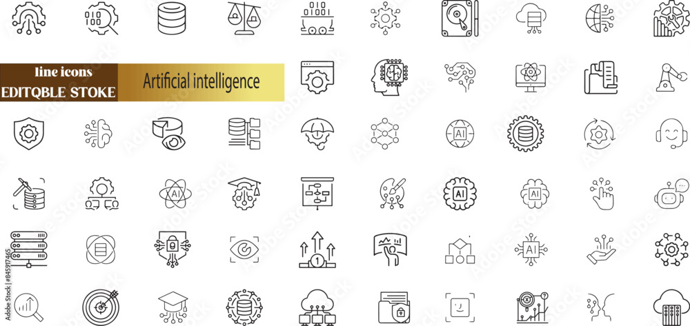 Wall mural artificial intelligence and machine learning icon set. vector graphic illustration