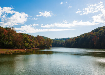 Autumn landscape with lake and trees