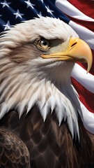 american bald eagle with flag