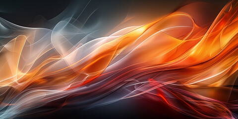 Fototapeta premium A colorful abstract digital artwork depicting swirling waves of light in shades of orange and white against a dark background