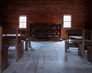 The interior of an old church or schoolhouse 