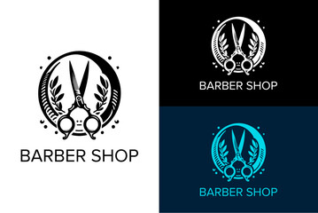circle vine scissor vector barber shop logo haircut beauty salon parlor hair dresser