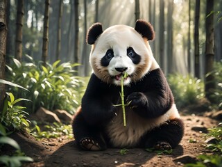 Obraz premium panda eating bamboo in forest
