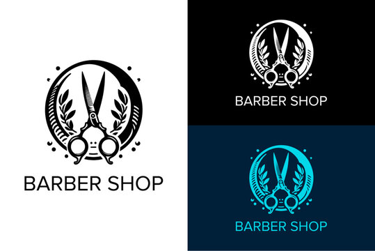 circle vine scissor vector barber shop logo haircut beauty salon parlor hair dresser