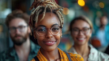 A diverse group of students attentively listening to a teacher in a modern classroom, with digital devices in use