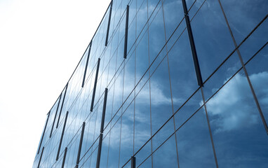 Large blue reflective glass wall in Indianapolis