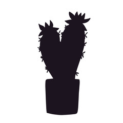 Silhouette of a cactus flower in a pot.Vector graphics.