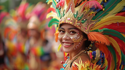 Filipino woman in costume for the Masskara festival in Bacolod, Philippines.