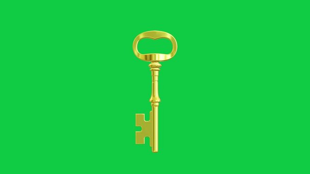 gold old key spin animated 360 green background 